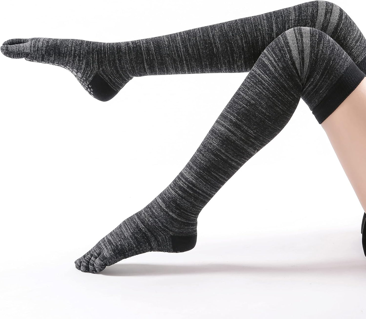 Verdancy Yoga Pilates Toe Socks - Toeless With Grips for Women, Non-Slip Cushioned Over Knee Thigh High