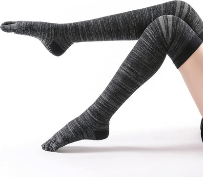Verdancy Yoga Pilates Toe Socks - Toeless With Grips for Women, Non-Slip Cushioned Over Knee Thigh High