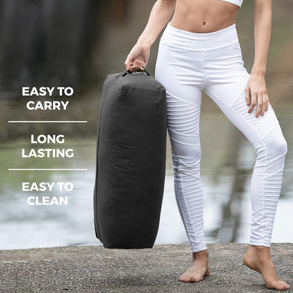 Extra Firm Large Yoga Bolster, 24" x 12" x 6" Cinched OR Zippered Yoga Pillow, Rectangular Cotton Cushion With Removable Cover for Studios, 1 Pack or 2 Pack