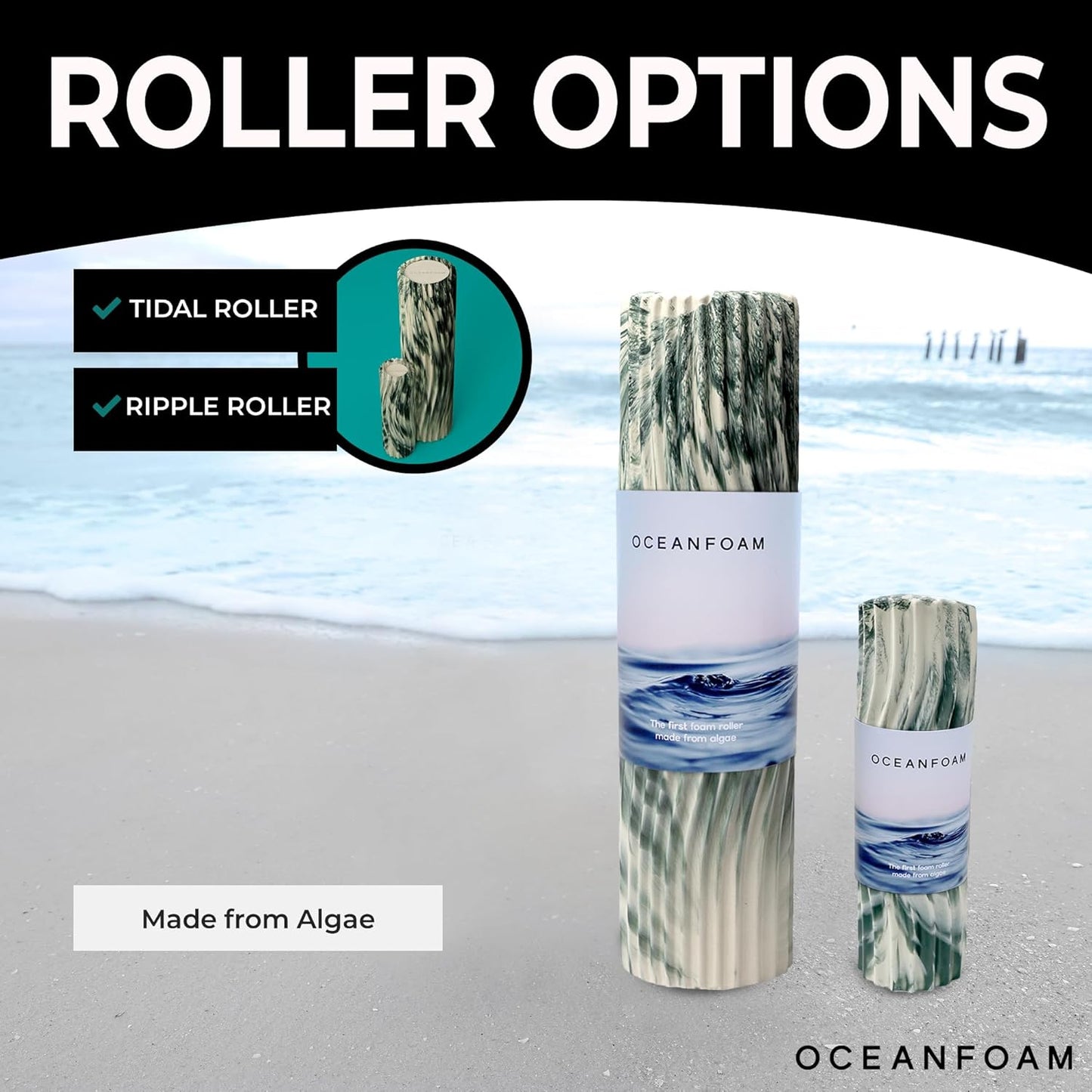 Oceanfoam Ripple Travel Foam Roller (11" x 3.35") Firm Mini Foam Roller for Physical Therapy, Deep Tissue Massage, Back Pain - High Density, Ergonomic Wave Textured - Yoga, Pilates, Exercise (Natural) - Colors A