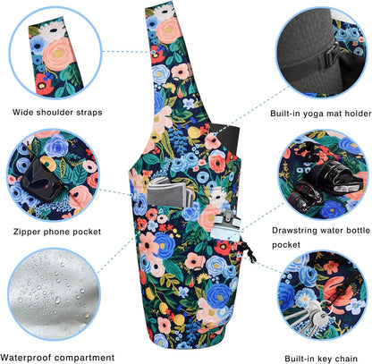 Yoga Mat Bag - Large Opening Long Tote Yoga Mat Carrier Holder Bag with Waterproof Wet Zipper Pocket and Drawstring Water Bottle Pocket - Yoga Bag Fit Most Size Mats