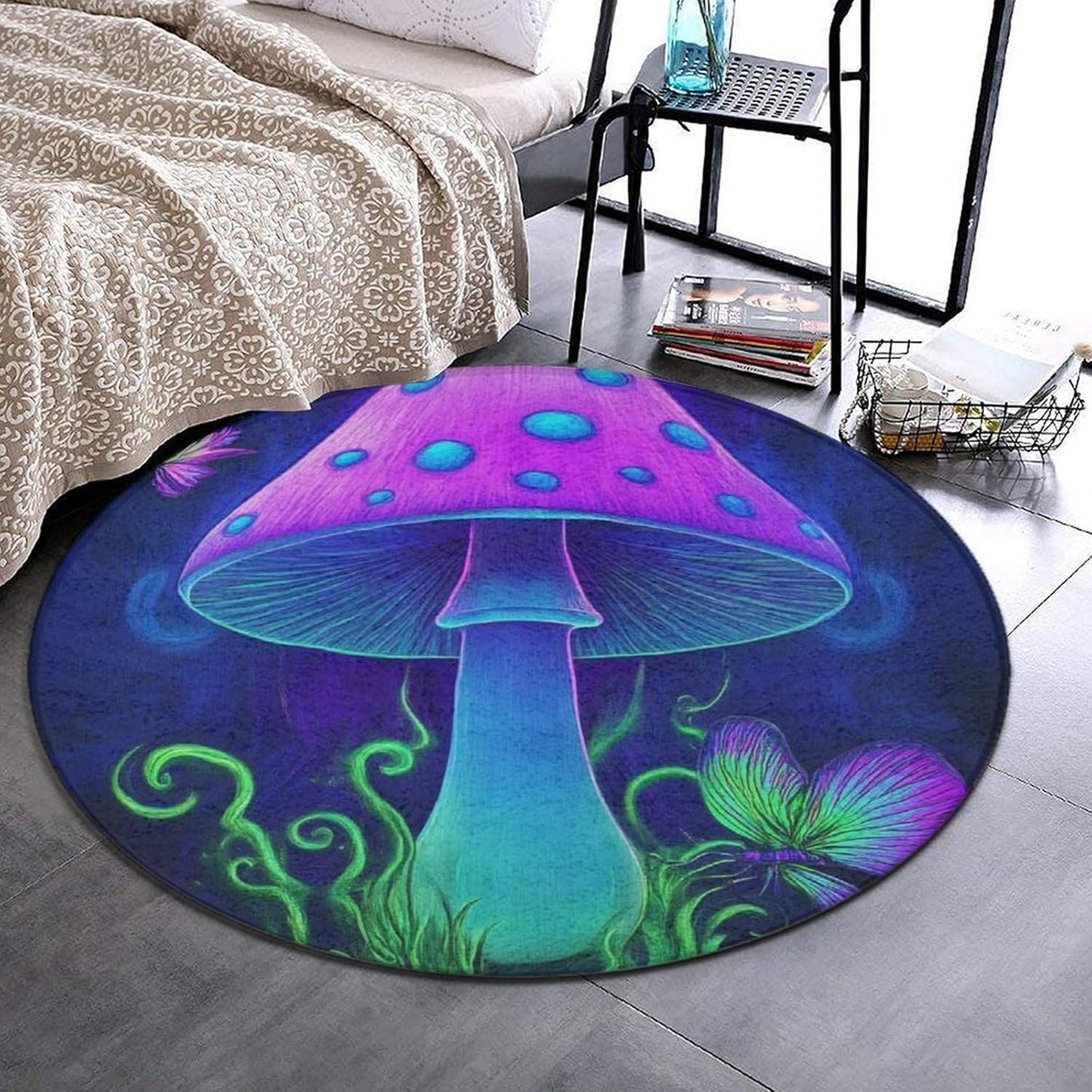 Home Decor Non Slip Kitchen Office Circle Rug, Machine Washable Modern Round Area Rug, Room Sofa Yoga Soft Round Carpet Purple Galaxy Trippy Space Astronaut Art, 36inch