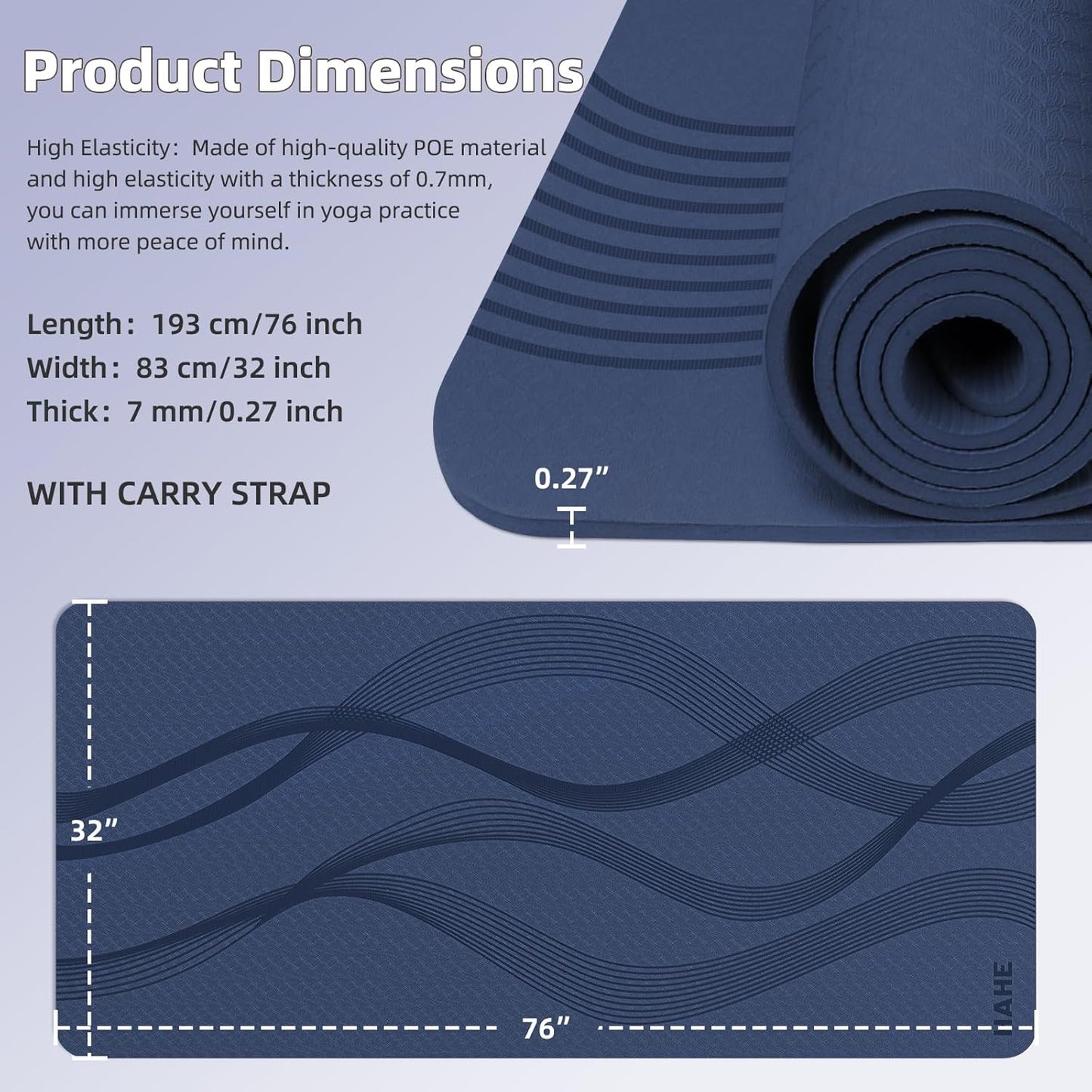 Yoga Mat High Density Exercise Mat, 76"x32"x0.27"Thick Wide & Large Yoga Mat for Women Men, Professional POE Workout Mat for Yoga, Pilates, Fitness & Stretching