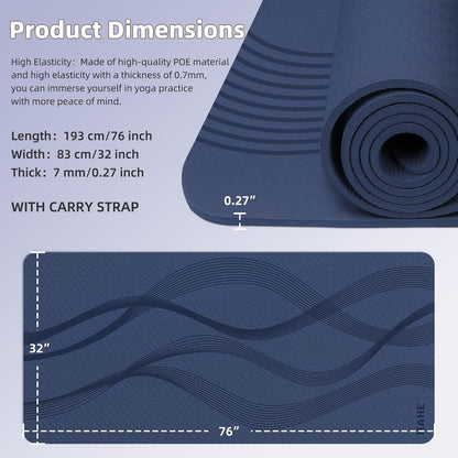 Yoga Mat High Density Exercise Mat, 76"x32"x0.27"Thick Wide & Large Yoga Mat for Women Men, Professional POE Workout Mat for Yoga, Pilates, Fitness & Stretching