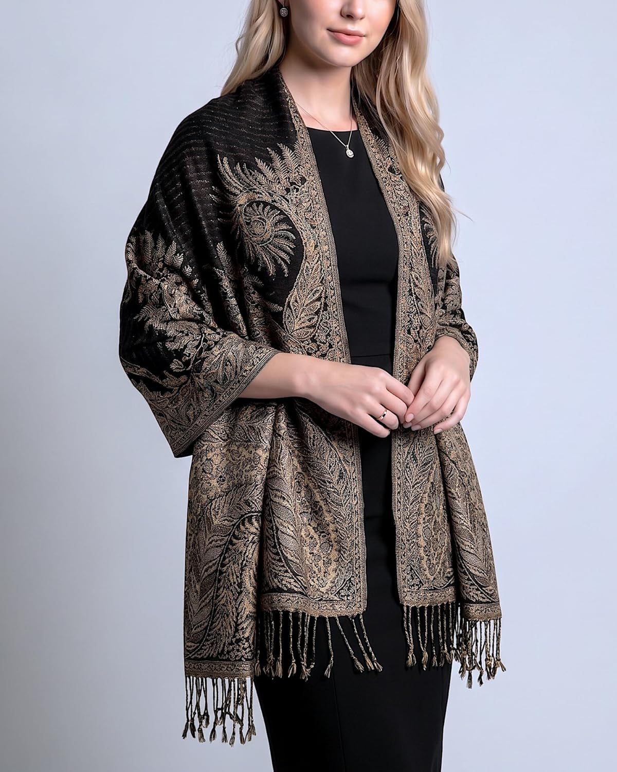 Achillea Reversible Paisley Pashmina Rave Scarf – Exotic Indian Shawls and Wraps for Evening Dresses, Festivals, All Seasons - Colors A