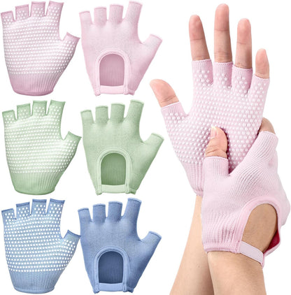 Shyyween 3 Pairs Silicone Grip Yoga Gloves Non Slip Fingerless Pilates Gym Workout Gloves for Women Men, One Size Fits Most, Comfortable and Breathable