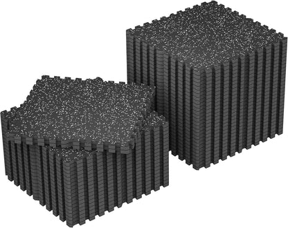 SUPERJARE 1" Extra-Thick Rubber Top Exercise Mat, Puzzle Gym Flooring for Home Gym, Gym Mat for Workout Equipment, Interlocking Floor Tiles with EVA Foam, 12 Pcs 48 Sq Ft, Black/Grey