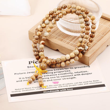 AD Beads 6mm 8mm 108 Prayer Mala Jasper Elastic Bracelet - Handmade Yoga Meditation Healing Power Energy Gifts for Unisex Adult.