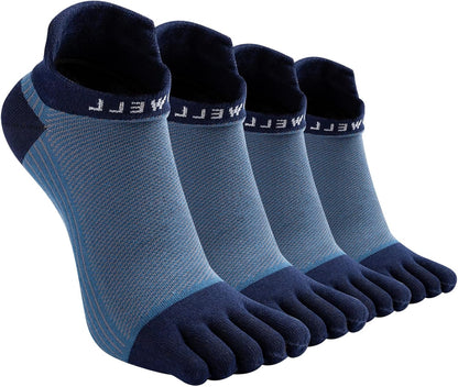 VWELL Cotton Toe Socks Five Finger Socks No Show Crew Athletic Running Socks 4 Pairs,Size 7-11