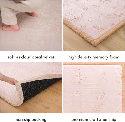 Hakuna Matte CloudSoft Mat for Floor 60" x 80" Beige – Coral Velvet Memory Foam Rug – Non-Slip, Water-Resistant
