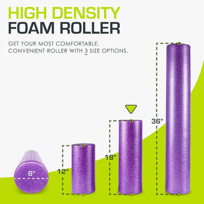 ProsourceFit High Density Foam Rollers 12 - inches long, Firm Full Body Athletic Massage Tool for Back Stretching, Yoga, Pilates, Post Workout Muscle Recuperation, Black