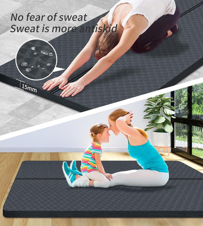 nuveti Large Exercise Mat - 15mm/20mm/30mm Thick Yoga Mat | Workout Mat for Fitness, Yoga, Pilates, Stretching & Floor Exercises for Women & Men with Free Carrying Bag