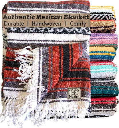 Del Mex Classic Mexican Blanket, Large Authentic Woven Falsa Throw (70"x50"), Artisan Southwest Décor for Beach, Yoga, Outdoors (Lavender)
