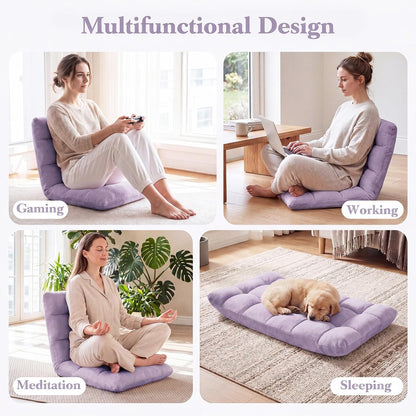 Giantex Folding Floor Chair with Back Support, 14 Adjustable Position, Padded Sleeper Bed, Couch Recliner, Gaming Floor Chairs for Adults, Meditation, Living Room (TAN)