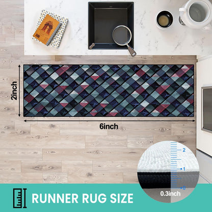 Runner Rug Washable 2x6 White Navy Blue Green Tartan Plaid Scottish Texture from Tartan Plaid Non-Slip Hallway Area Rug Indoor Outdoor Home Decor for Entryway Bathroom Kitchen Carpet Yoga Floor Mat