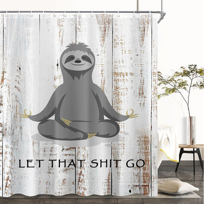 Funny Cute Yoga Sloth Shower Curtain Sets for Bathroom 60Wx72H Fun Animal Inspirational Quotes Shower Curtain Rustic Motivational Bathtub Curtain Wooden Farmhouse Bathroom Decor with 12 Hooks