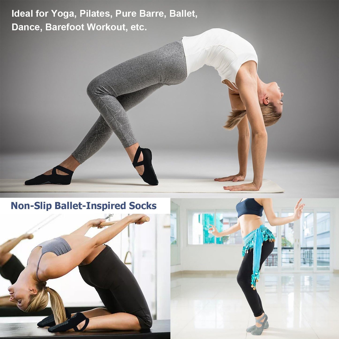 Ozaiic Pilates Socks for Women Non Slip Grip, Yoga Socks with Grippers for Barre, Hospital, Ballet, Dance, Barefoot Workout