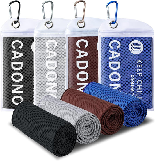 CADONO 4 Pack Cooling Towel (40"x12"), Soft Breathable Chilly Towel, Ice Towel, Microfiber Towel for Yoga, Sport, Running, Workout,Gym, Camping, Fitness, Workout & More Activities(Multicolor)