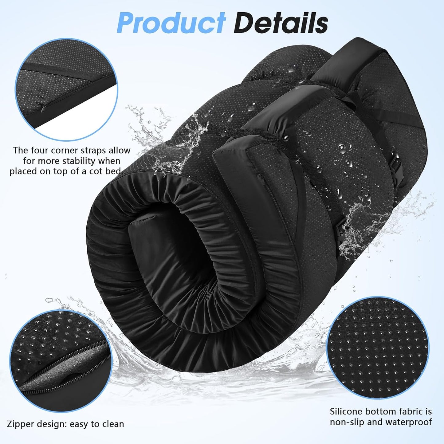 CYMULA Memory Foam Camping Mattress Pad,3inch Sleeping Pad for Camping,Non-Slip Bottom Floor Cot Car Mattress Bed with Retaining Portable Roll up Mattress Pad Mat for Travel Truck Guest Bed Tent