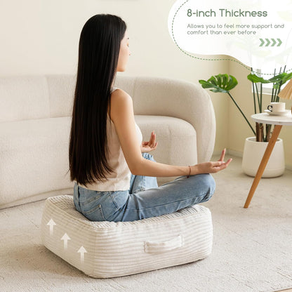 HIGOGOGO Floor Pillow Cushion for Adults, Meditation Cushion Pillow, Large Square Floor Sitting, Tufted Corduroy Cover, for Tatami Living Room or Yoga, 22x22 Inch, Dark Grey