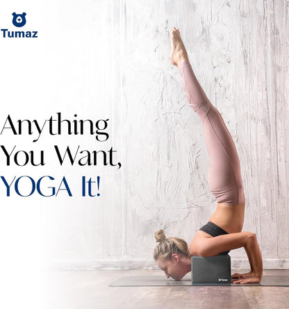 Tumaz Non-Slip Yoga Blocks 2-Pack - High Density/Lightweight EVA Foam & Natural Cork for Stability, Premium Set with E-Book Included
