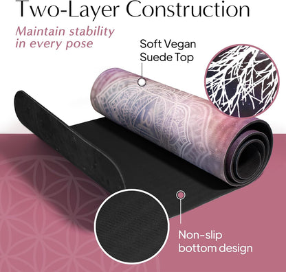 HIGHTOP Yoga Mat with Strap Non-Slip 6mm Thick, Premium Suede & TPE Tree-of-Life Root Chakra Design (72”x24”) Yoga, Hot Yoga, Pilates and Sweaty Workout