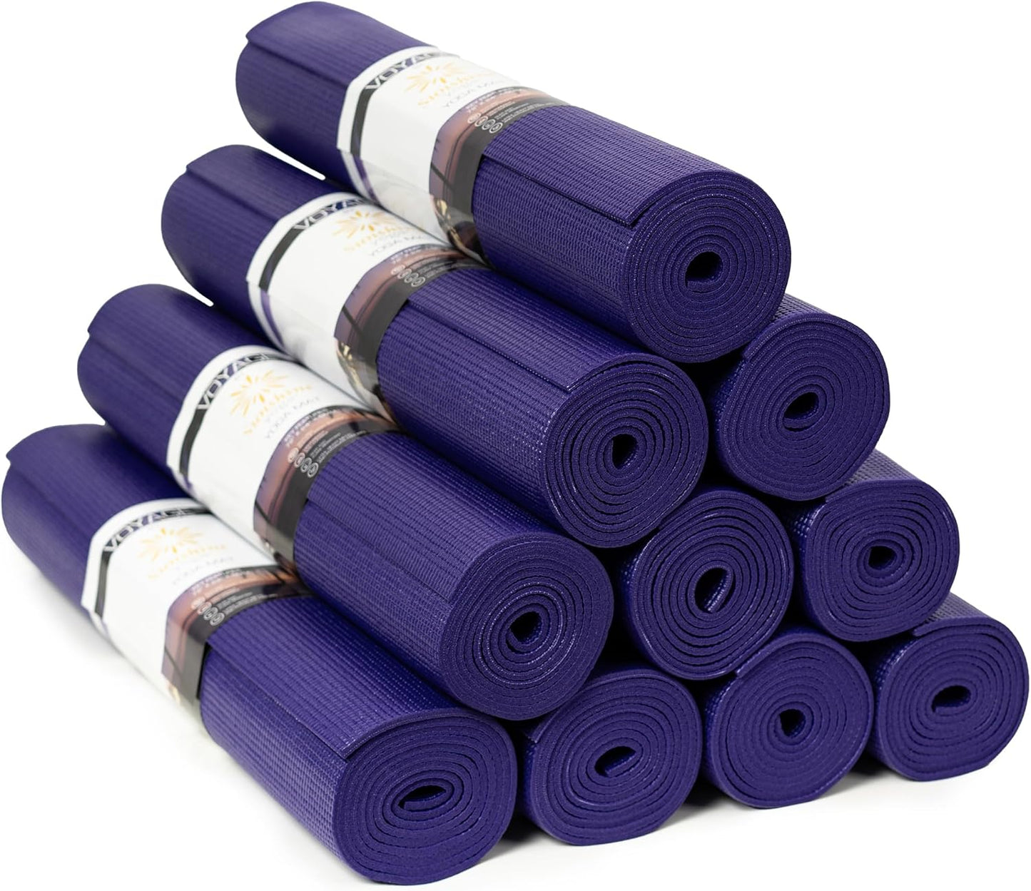 Voyage Yoga Mat, 10 Pack, 72" x 24" Professional Studio and Gym Bulk Yoga Mats, 5mm Thick, Durable, Anti-Tear, Non Slip Fitness and Exercise Mats