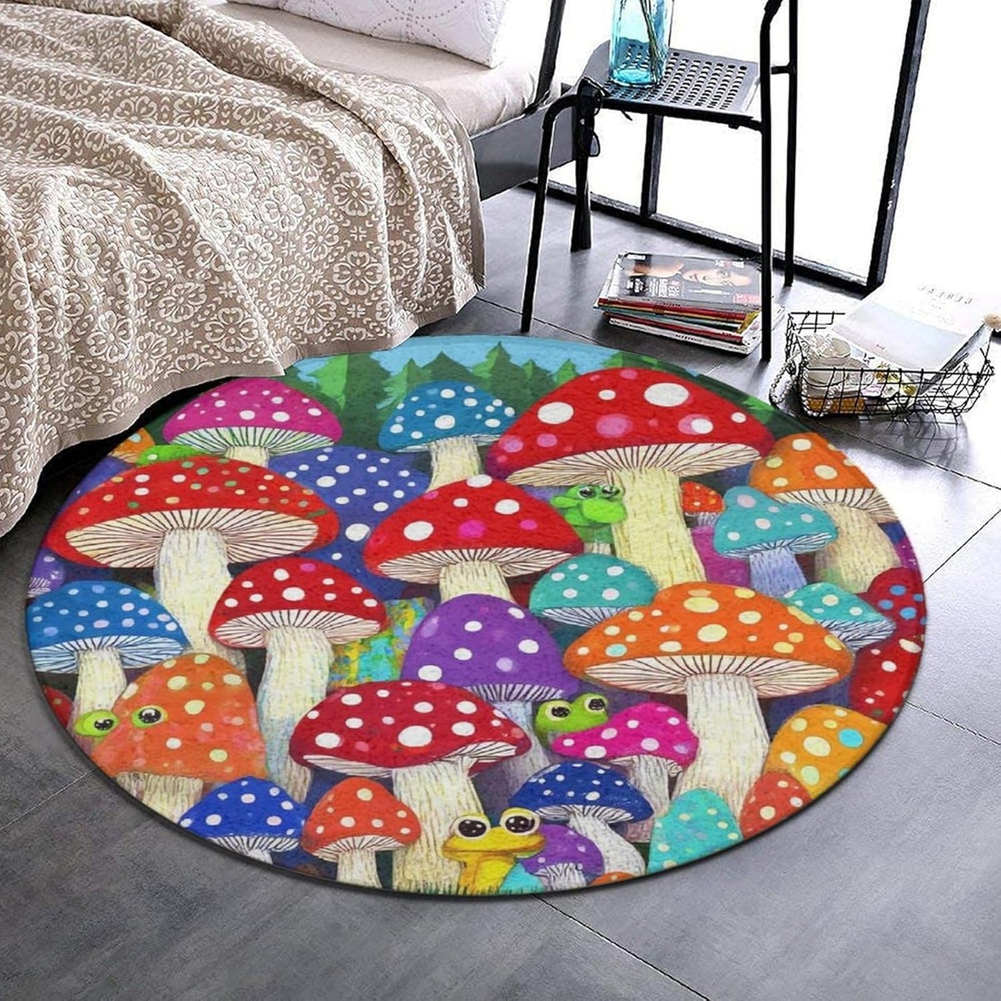Home Decor Non Slip Kitchen Office Circle Rug, Machine Washable Modern Round Area Rug, Room Sofa Yoga Soft Round Carpet Purple Galaxy Trippy Space Astronaut Art, 36inch