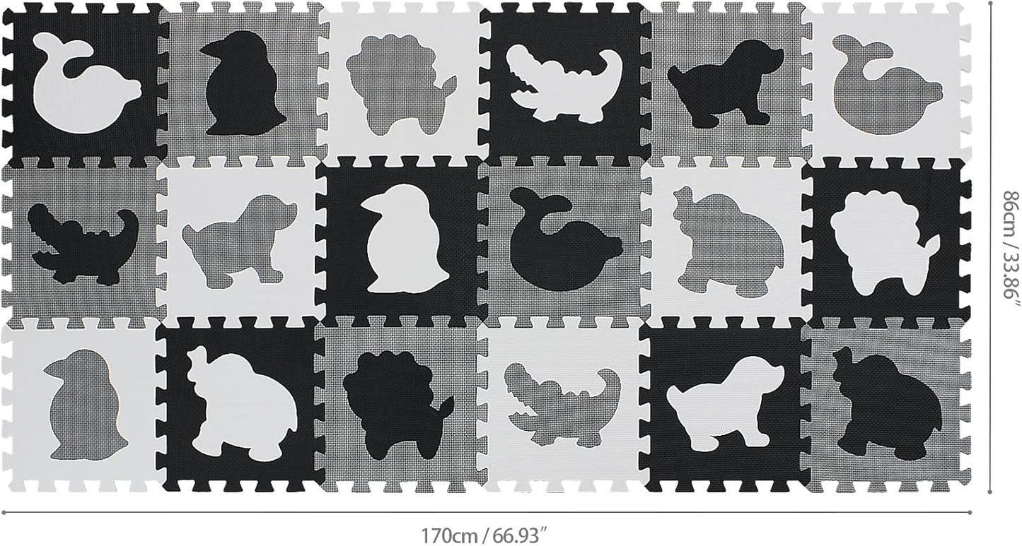 qqpp EVA Rubber 18 Tiles Interlocking Puzzle Foam Floor Mats - Baby Play Mat for Playing | Exercise Mat for Home Workout. White, Pink, Gray. QC-ACLb18N