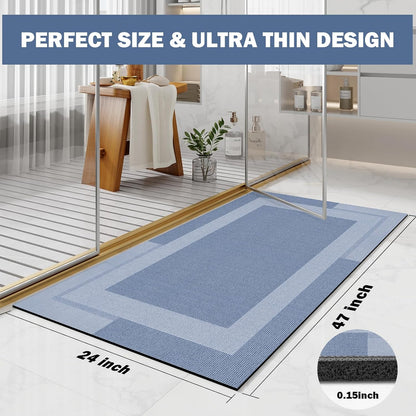 YDKGL Non Slip Long Bath Mat Bathroom Runner, Rubber Backing Ultra Thin Bathroom Rugs Fit Under Door Quick Dry Super Absorbent Washable Bath Rug Shower Mat for Bathtub Sink Floor, Dark Gray 17"x47"