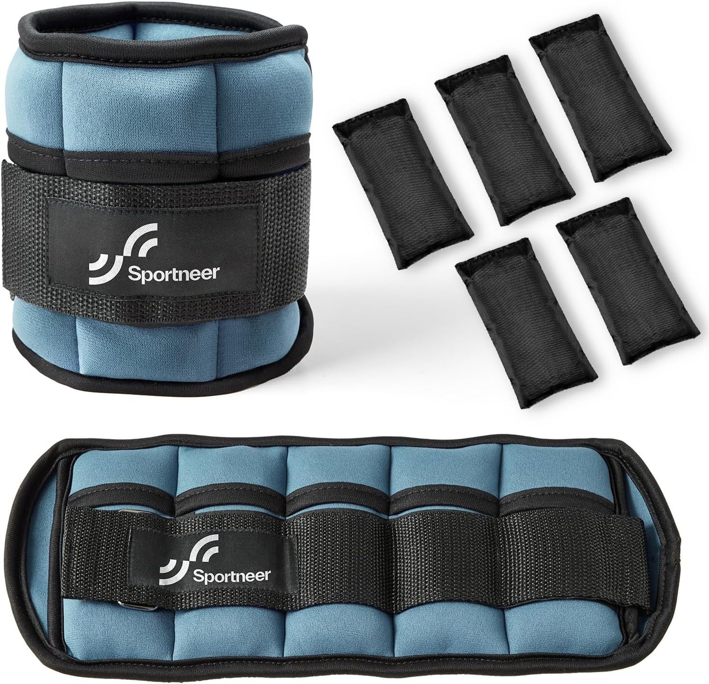 Sportneer Adjustable Ankle Weights Set - 1 Pair (2-10 lbs) Removable Sandbags for Women & Men, Comfortable Neoprene Leg Weights for Walking, Running, Pilates, Yoga, Home Workout & Physical Therapy