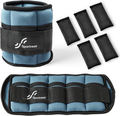 Sportneer Adjustable Ankle Weights Set - 1 Pair (2-10 lbs) Removable Sandbags for Women & Men, Comfortable Neoprene Leg Weights for Walking, Running, Pilates, Yoga, Home Workout & Physical Therapy