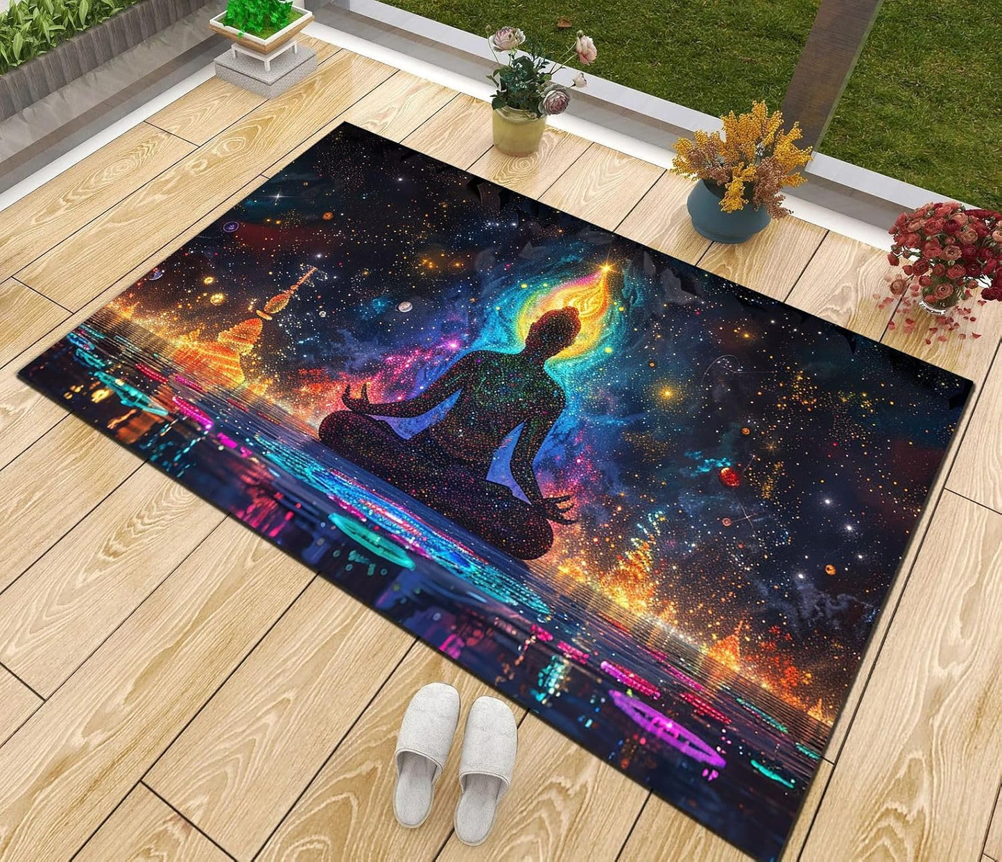 Chakra Round Area Rug, Non-Slip Meditation & Yoga Carpet for Living Room, Meditation Round Area Rugs, Modern Circular Bedroom Rug 57