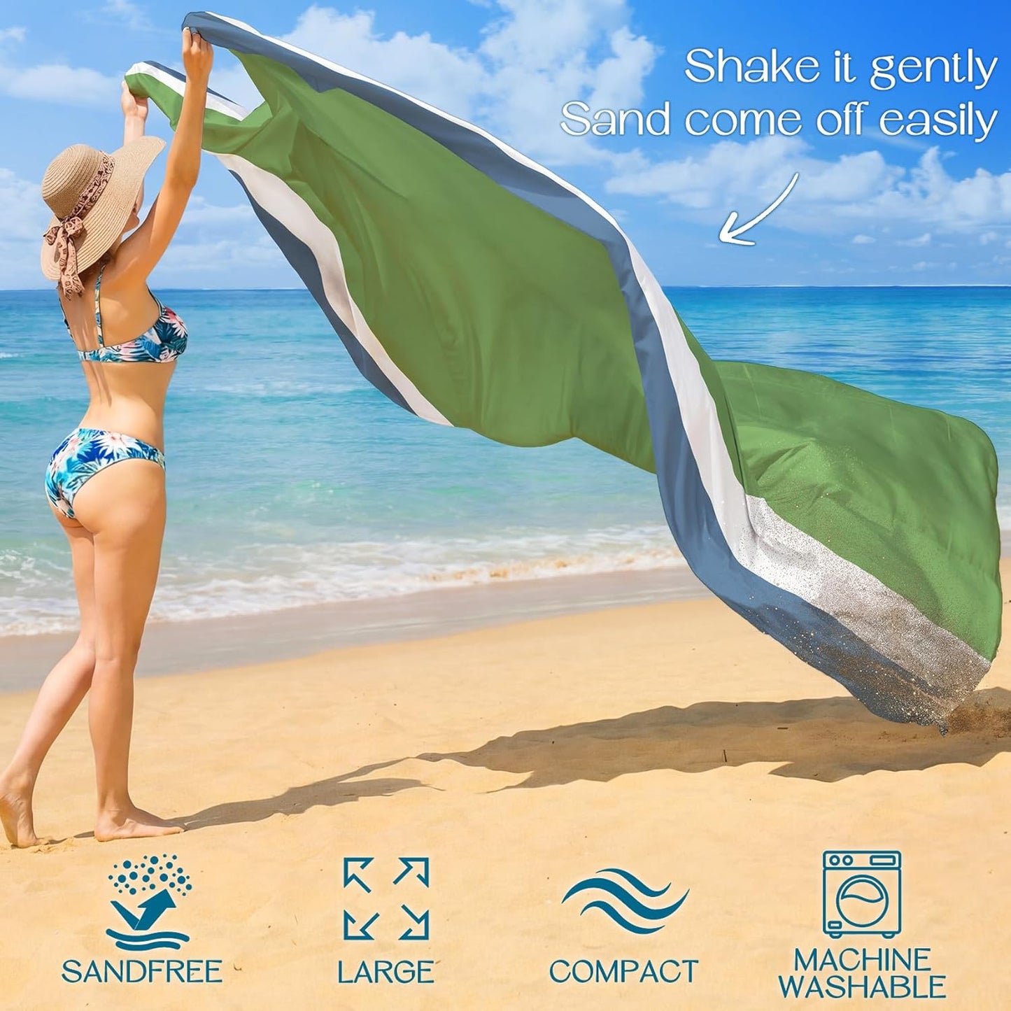 BYDOLL Beach Blanket Waterproof Sandproof Large Sand Free,78''X81''/10'X9' Oversized Sandless Lightweight Blanket Picnic Mat for Beach Travel Camping Hiking with Stakes