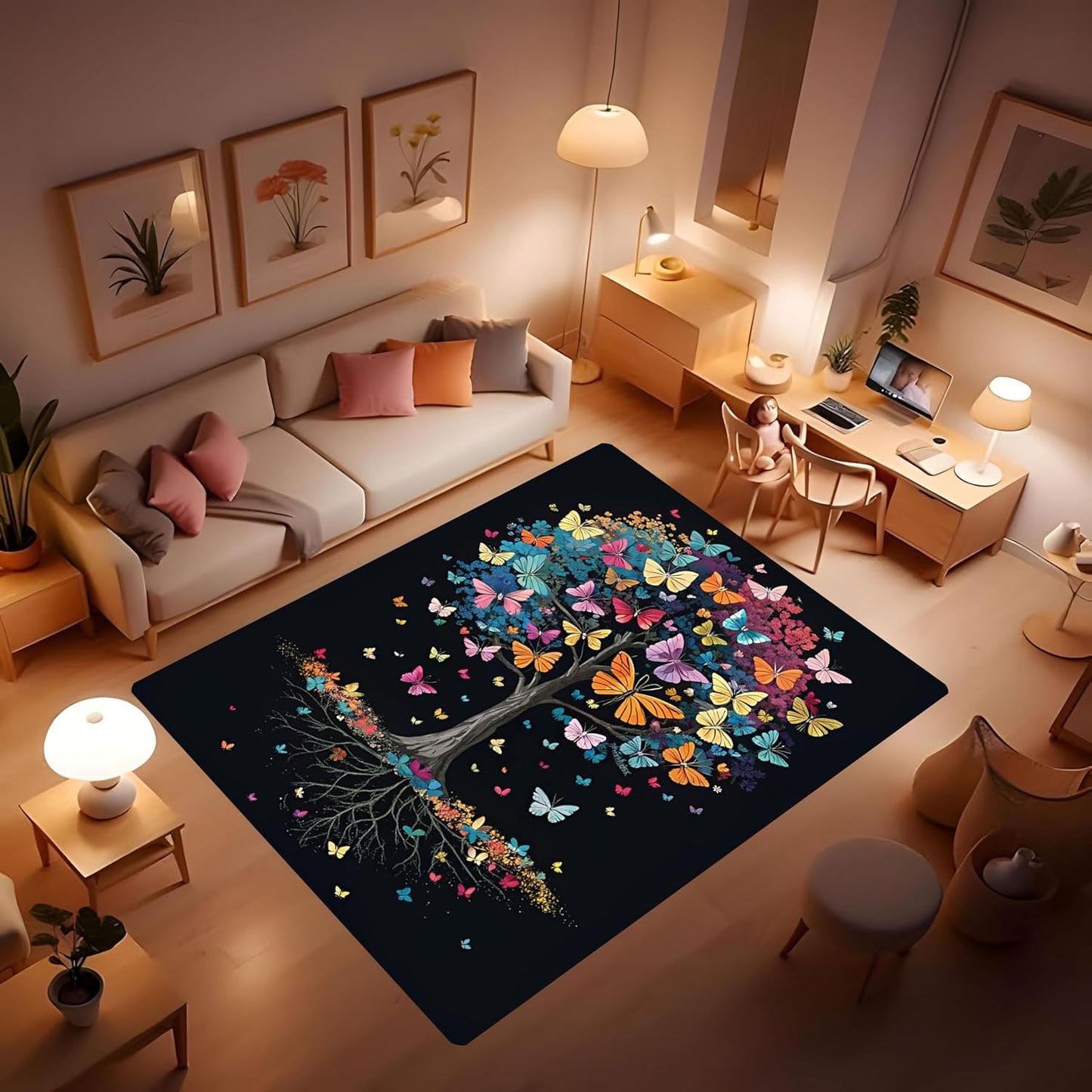 Butterfly Carpet Area Rug - Lovely Butterflies Printed Carpets for Kids Butterfly Theme Living Room Indoor Bedroom Decor Soft Polyester Yoga Mat 2'x3'