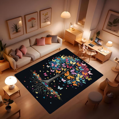 Butterfly Carpet Area Rug - Lovely Butterflies Printed Carpets for Kids Butterfly Theme Living Room Indoor Bedroom Decor Soft Polyester Yoga Mat 2'x3'
