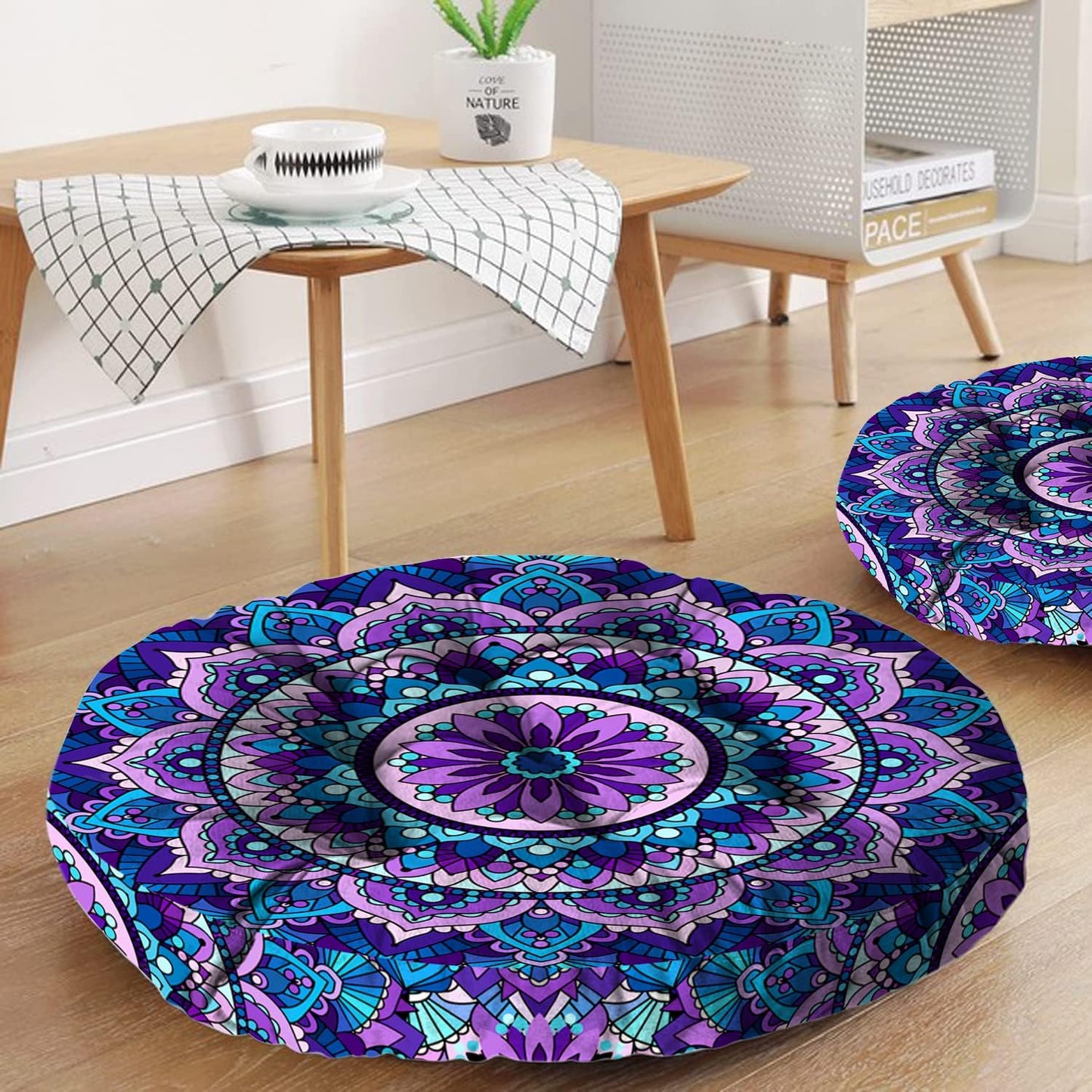Mandala Meditation Cushion, Boho Meditation Mat, Meditation Pillows for Sitting on Floor, Cushions for Sitting in Home and Outdoor, Round Floor Pillows Cushion Seating for Yoga Accessories 22'' X 22''