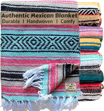 Del Mex Classic Mexican Blanket, Large Authentic Woven Falsa Throw (70"x50"), Artisan Southwest Décor for Beach, Yoga, Outdoors (Lavender)