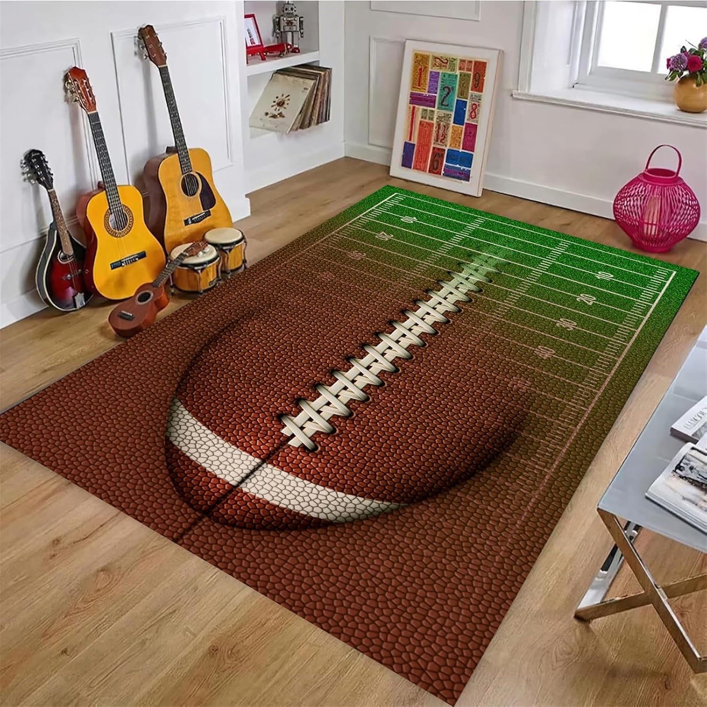 Sports Field Area Rug,5x7ft, Soccer Field Chalked Blackboard Football Stadium Board Painted Non-Slip Soft Carpet Floor Mat Indoor Living Room Bedroom Rugs Yoga Mat Home Decor