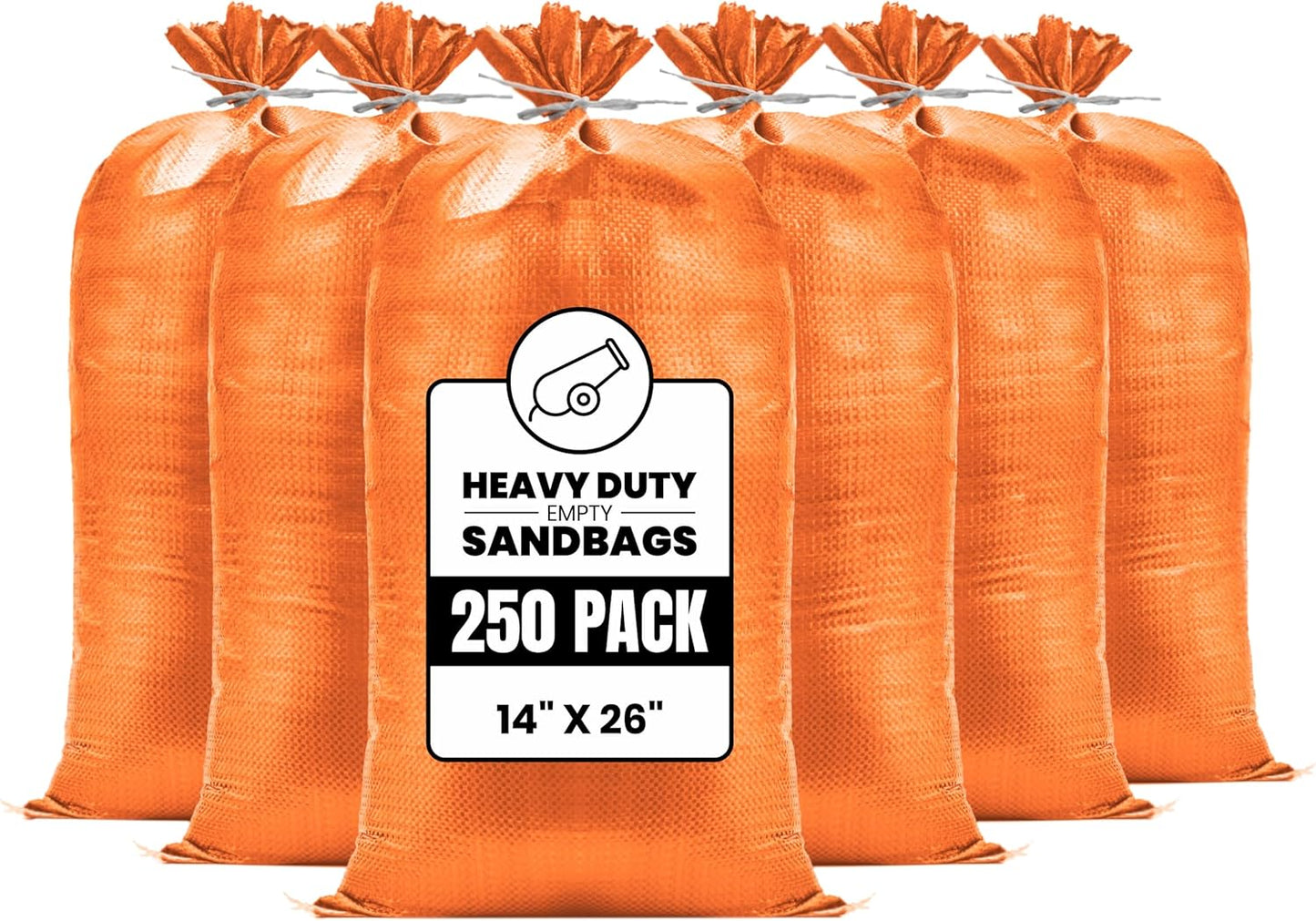 (Not Made in China) 20 Pack, Heavy Duty Sand Bags for Flooding, Empty Sandbags with Tie Strings, UV Protection 1600 Hours, Flood Control,14in x 26in, Sandbag for Weight, 50lb Capacity, White
