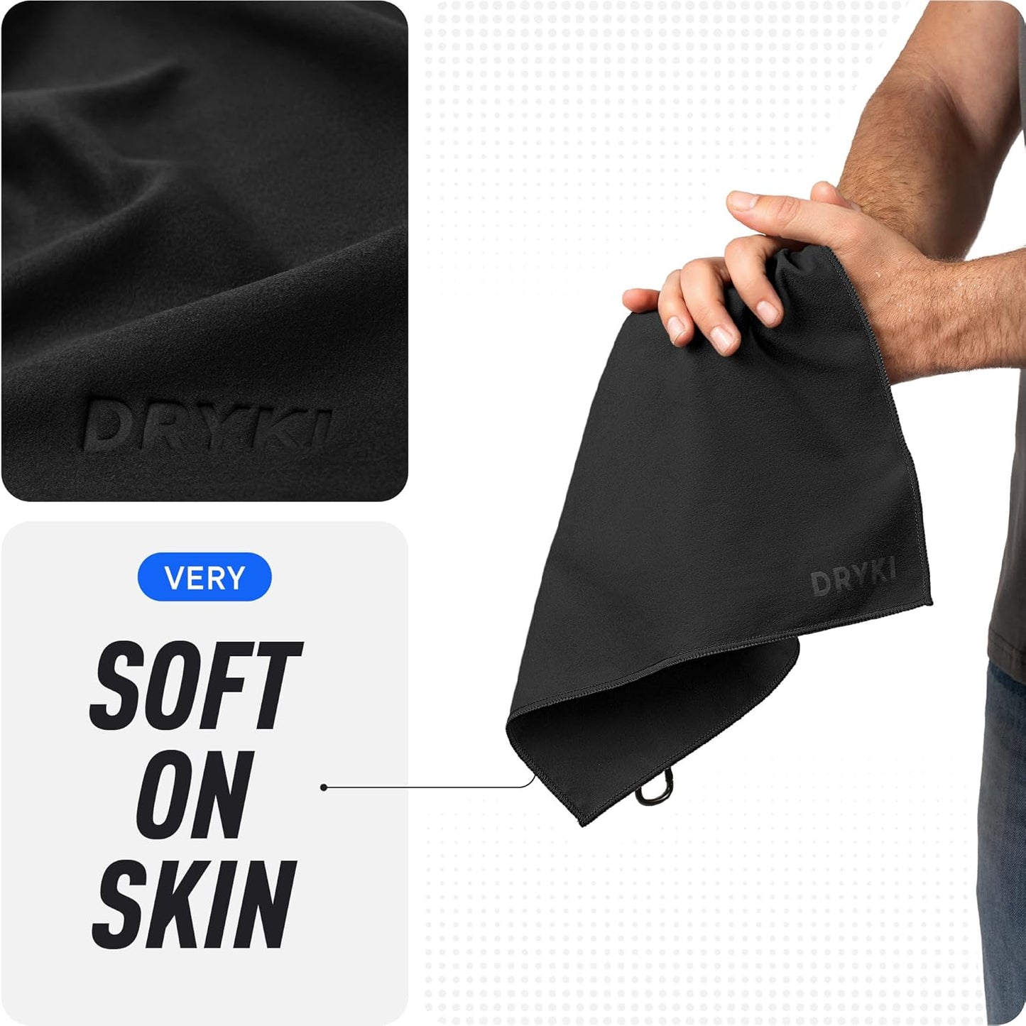 DRYKI Pocket-Sized Sweat Towels - The Original Sweat Absorbing Handkerchiefs - Quick-Dry Microfiber Sweat Rags for Face, Hands, & Body - Men & Women - Gym, Sports, and Work (Blue: 5 Pack)