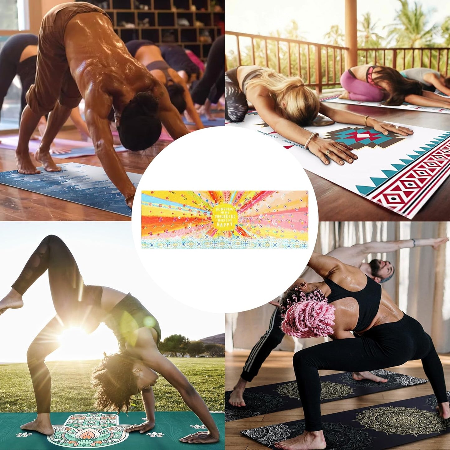 Yoga Mat Towel with Corner Pockets - Microfiber Yoga Towels for Hot Yoga Non Slip Moisture Wicking Sweat Absorbent, Tree of Life Yoga Towel Easy for Travel, Use in Hot Yoga,Bikram,Pilates and Fitness