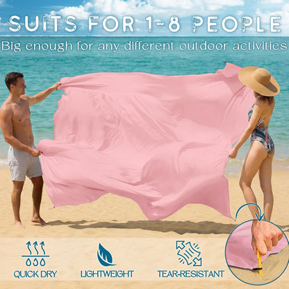 BYDOLL Beach Blanket Waterproof Sandproof Large Sand Free,78''X81''/10'X9' Oversized Sandless Lightweight Blanket Picnic Mat for Beach Travel Camping Hiking with Stakes