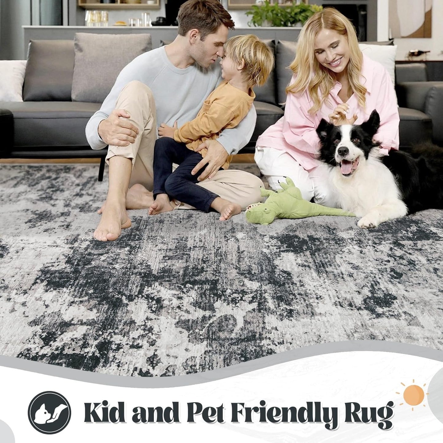 XLUEZ 8x10 Area Rugs for Living Room, Washable Modern Abstract Large Area Rug Neutral Soft Non Slip Kids Rug Stain Resistant Indoor Carpet for Bedroom Nursery Dining Children's Room(Blue, 8'x10')