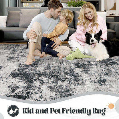 XLUEZ 8x10 Area Rugs for Living Room, Washable Modern Abstract Large Area Rug Neutral Soft Non Slip Kids Rug Stain Resistant Indoor Carpet for Bedroom Nursery Dining Children's Room(Blue, 8'x10')