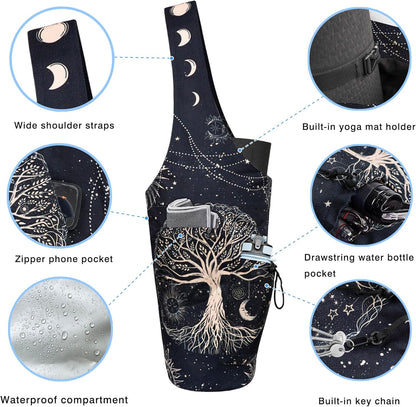 Yoga Mat Bag - Large Opening Long Tote Yoga Mat Carrier Holder Bag with Waterproof Wet Zipper Pocket and Drawstring Water Bottle Pocket - Yoga Bag Fit Most Size Mats