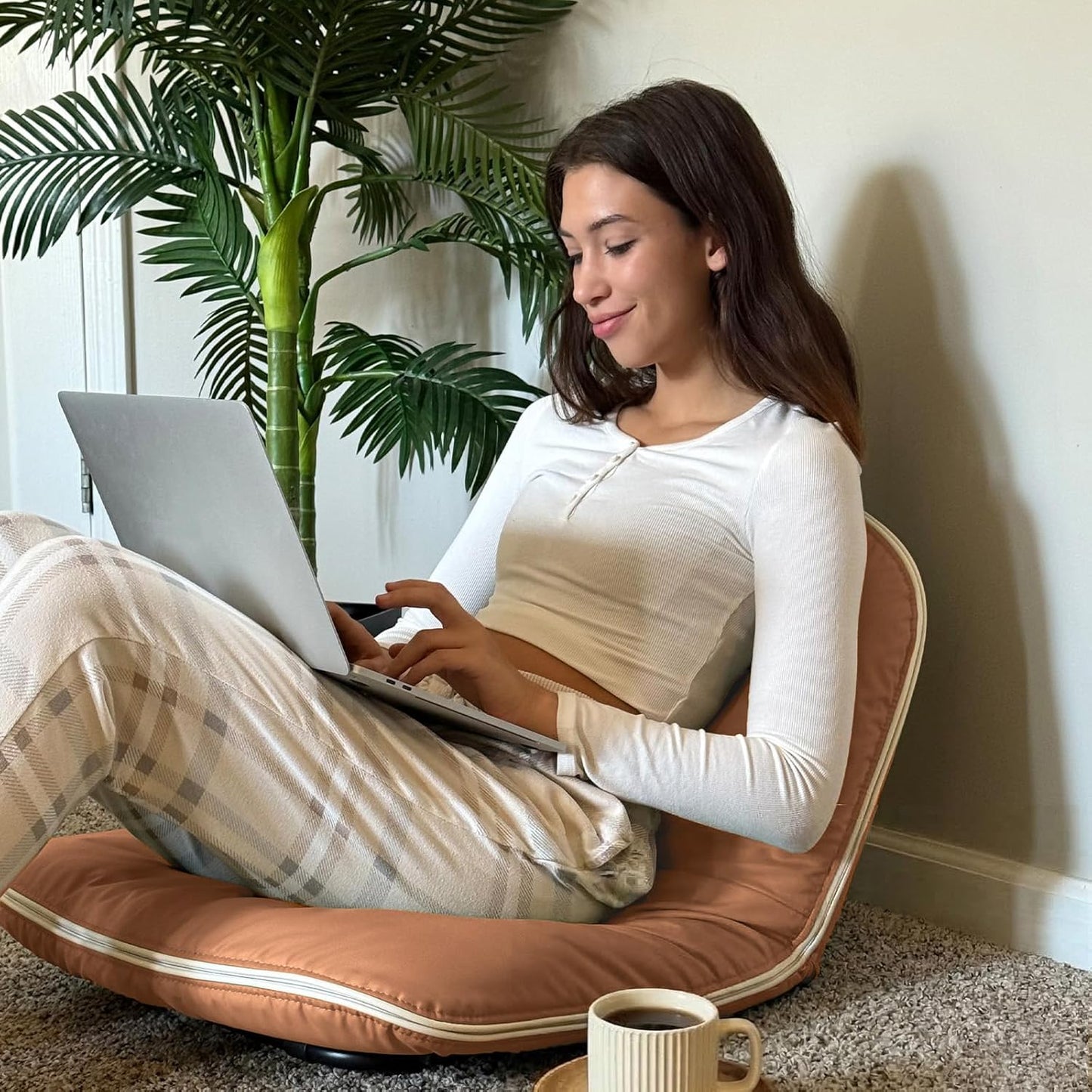 ZonLi Floor Chair for Adults, Adjustable Folding Meditation Chair with Back Support, Cozy Lazy Floor Sofa Chair for Reading Gaming Relaxing, Japandi Lounge Seat for Bedroom Dorm Living Room,Brown