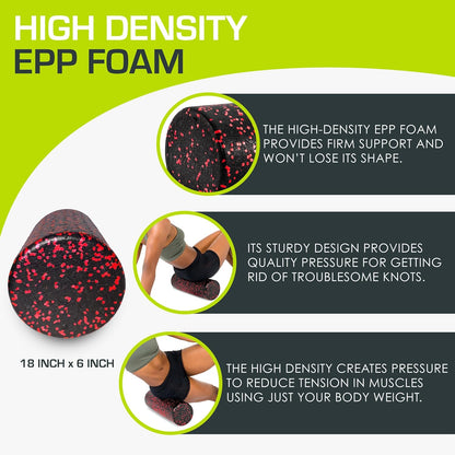 ProsourceFit High Density Foam Rollers 12 - inches long, Firm Full Body Athletic Massage Tool for Back Stretching, Yoga, Pilates, Post Workout Muscle Recuperation, Black