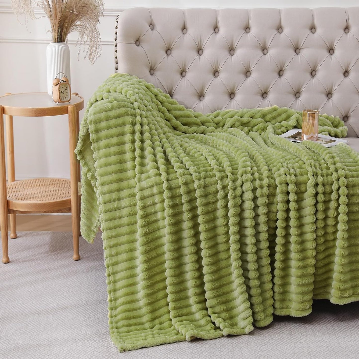 Khaki Throw Blanket for Couch Sofa 50x60 inches Striped Fleece Blankets Room Home Decor Lightweight Plush Soft Cozy Gifts for Women Mom Girls