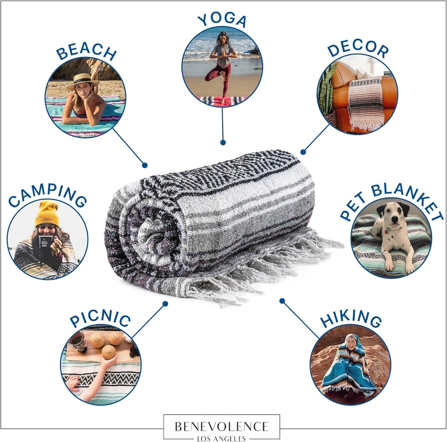 Benevolence LA Authentic Handwoven Mexican Blanket | Yoga Blankets, Outdoor, Picnic, Beach, Camping | Equestrian Saddle | Serape 50x70 inches - Coral, Pack of 1